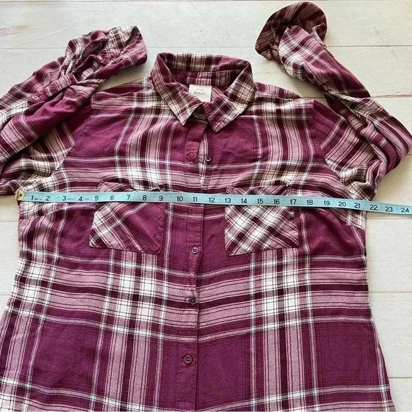 Knox Rose Womens L Waffle Knit Flannel Long Sleeve Plaid Button Up Purpl… - Picture 5 of 10